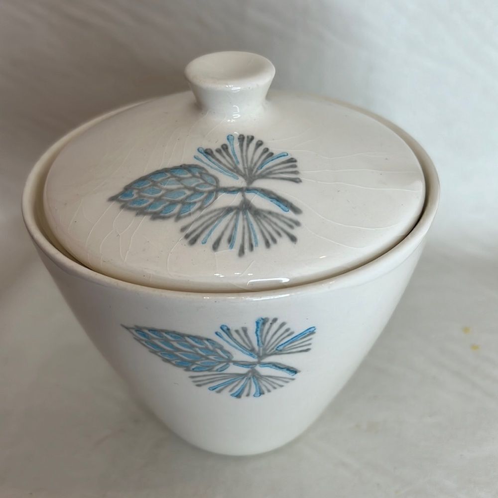 Marcrest Stetson Covered Jam Jar Vintage Blue Spruce 4 1/2 In Tall 4 1/2 In Wide